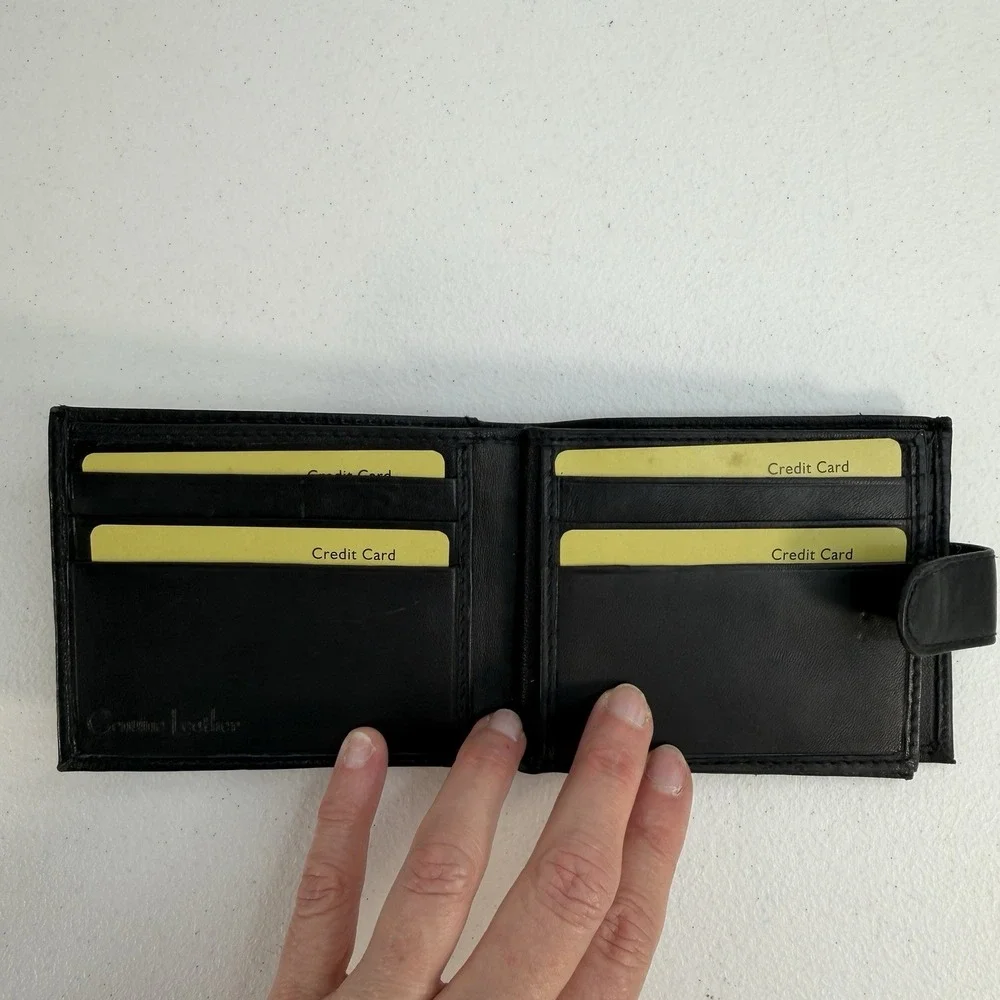 River Ridge Mens Black Genuine Leather Bi-Fold Wallet ID Card Holder Photos NEW‎